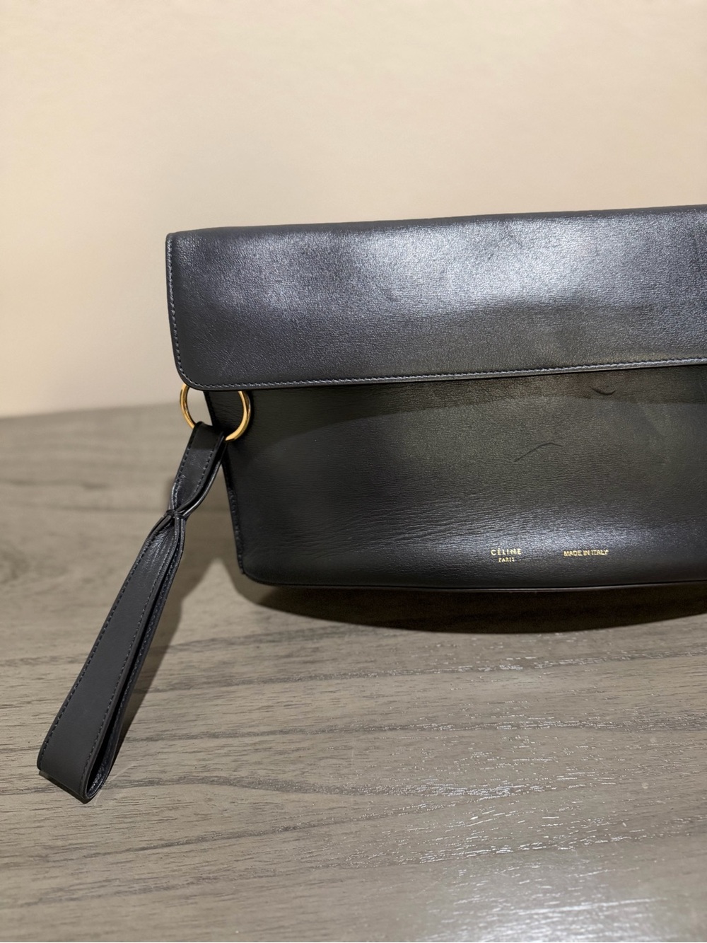 CELINE Black Leather Foldover Gold Hardware Wristlet Clutch - Picture 3 of 9